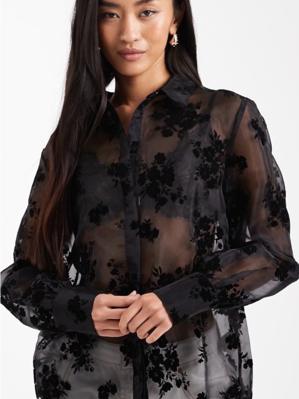 FRENCH CONNECTION Organza Sheer Floral Blouse